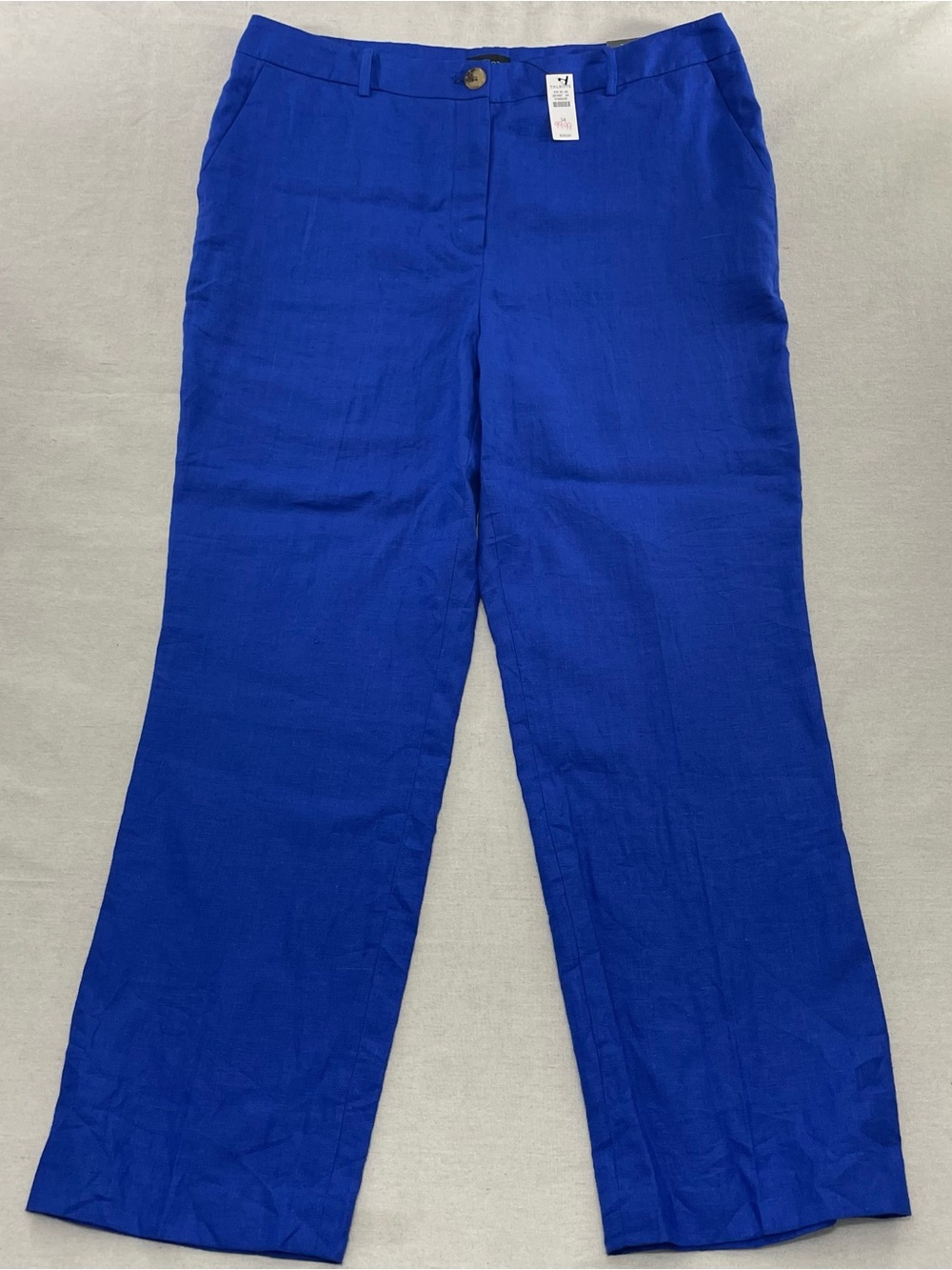 NWT Talbots Southampton Straight Leg Pant Women's 16 Linen Cobalt Blue Coastal